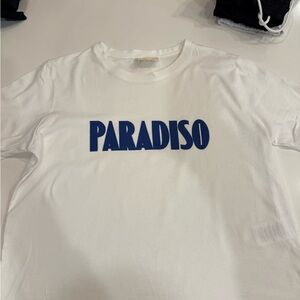 Sézane  White T-Shirt with Blue 'PARADISO' Print